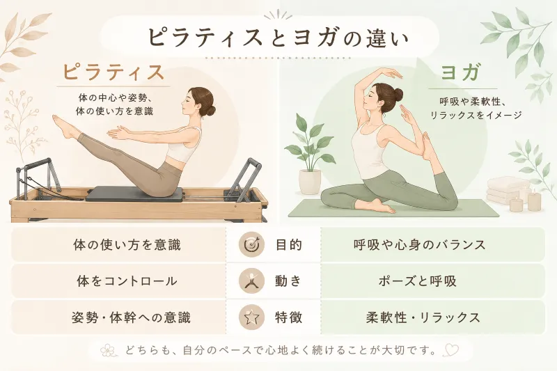 ピラティスとヨガの違い比較図