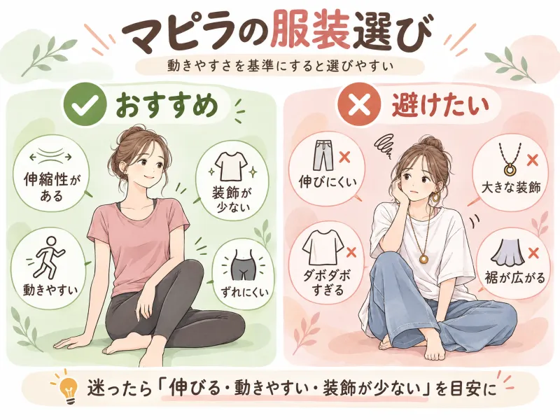 マピラでの服装選び「おすすめ／避けたい」の比較イラスト